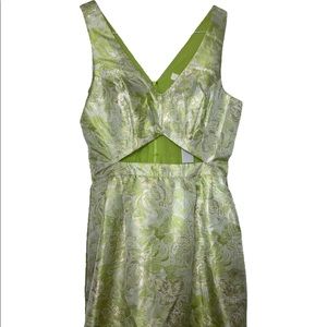 *Lime green mini dress with cut out brocade party dress